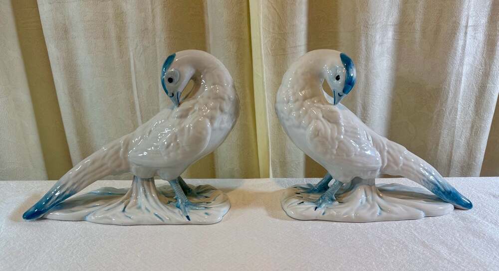 Vintage Mid-Century Italian Ceramic Pheasant Bird Statues, Pair